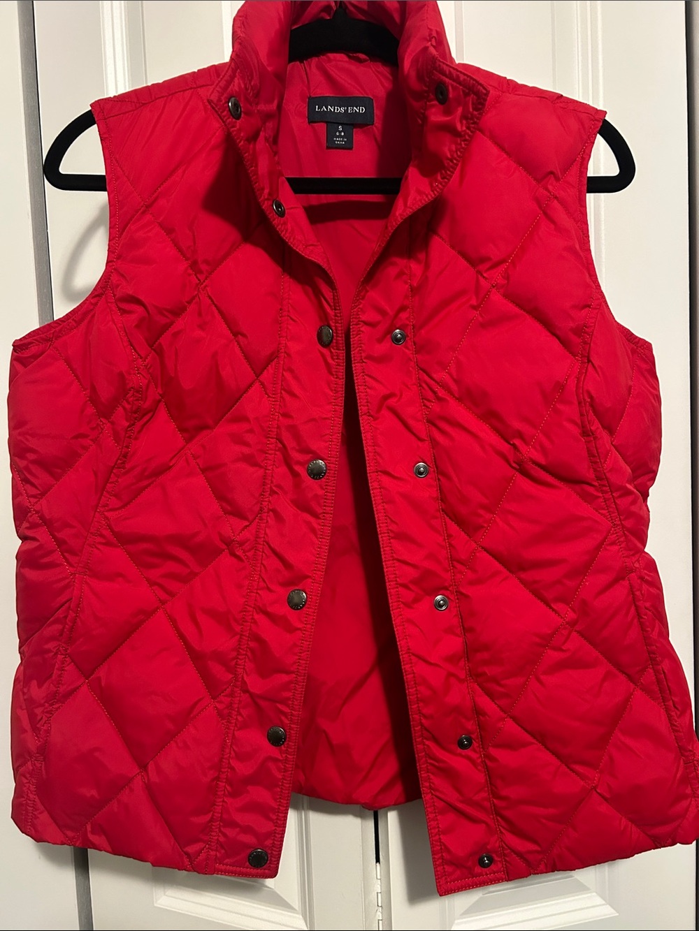 Lands' End Bright Red Quilted Snap-Front Vest